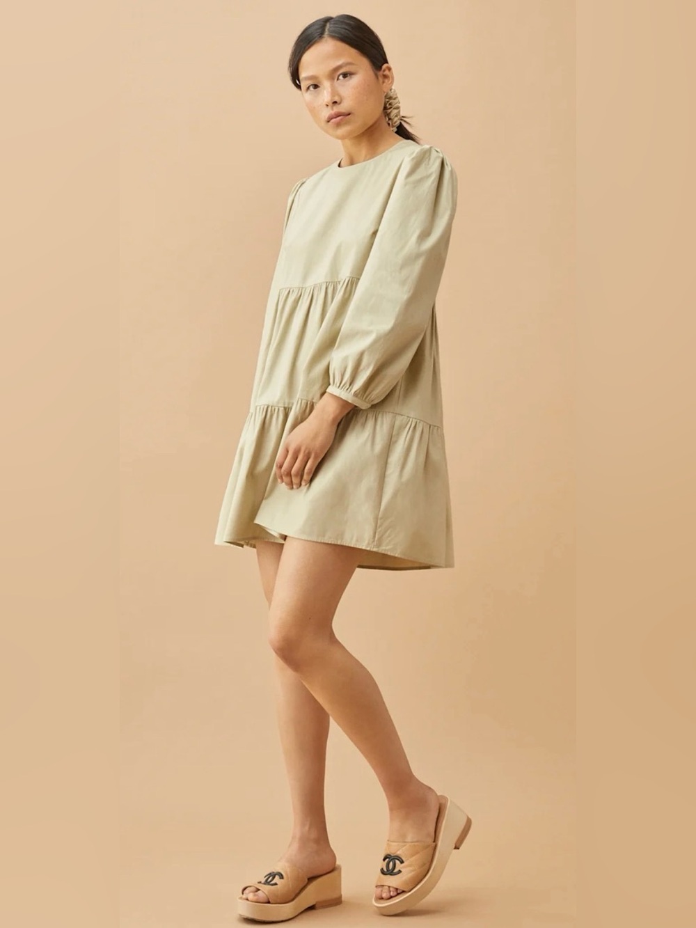 Reformation Organic Cotton Beckett Women’s Green Tiered Mini Dress Sz XS Coastal